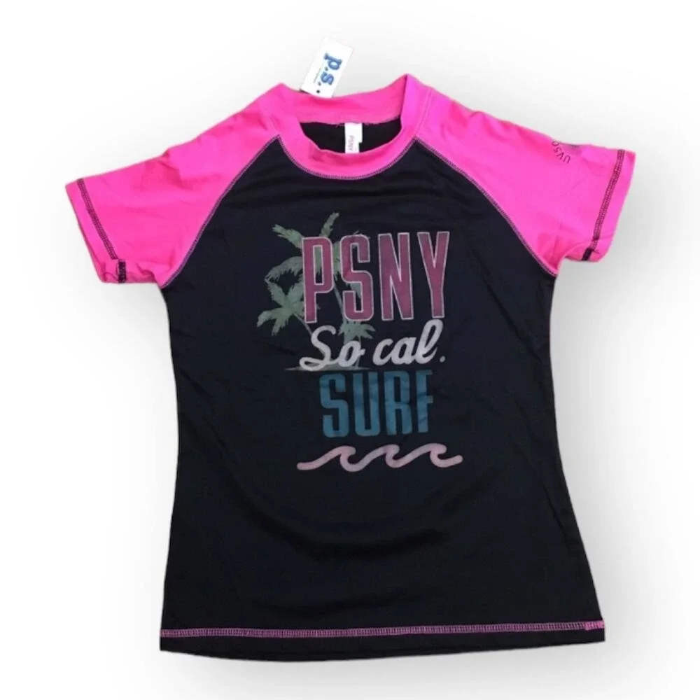 PSNY P.S. from‎ Aeropostale Girls Rash Guard Size 14 Pink Black Swim Shirt NEW